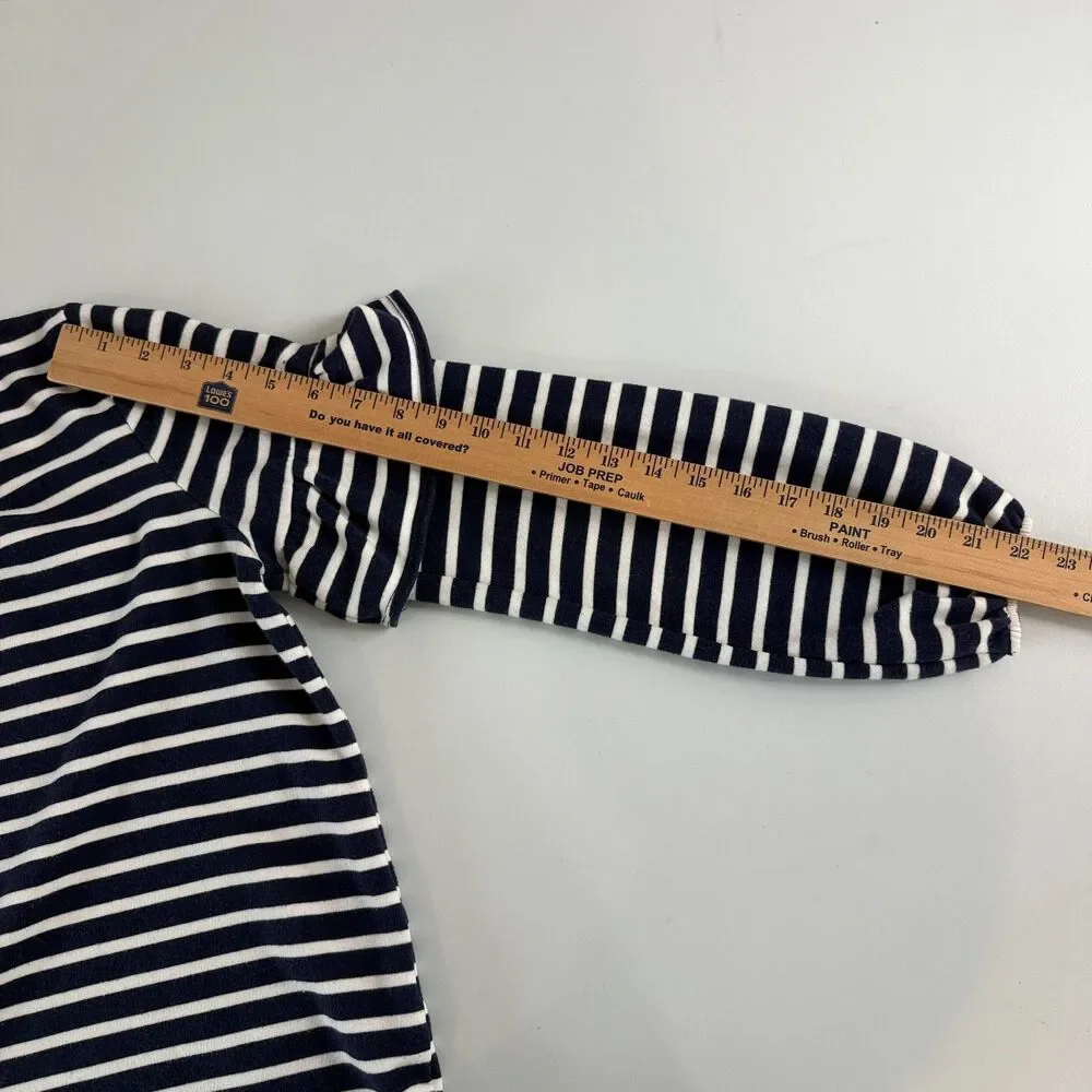 Old Navy Women's Ruffle Long Sleeve Top Navy Blue Cream Stripe Size S Small